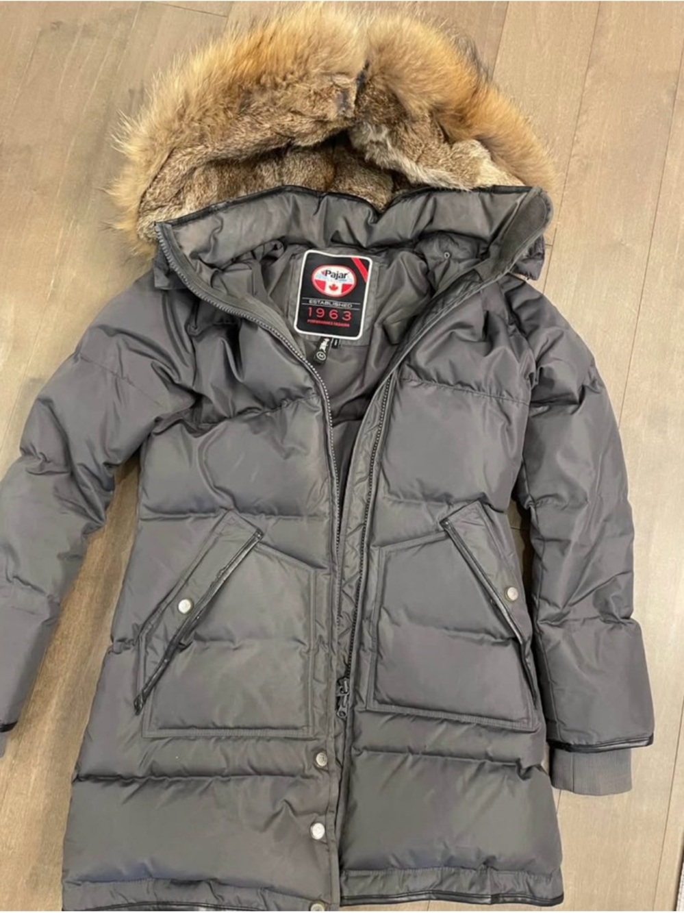 Pajar Women's Charcoal Gray Quilted Down Puffer with Fur-Trim Hood